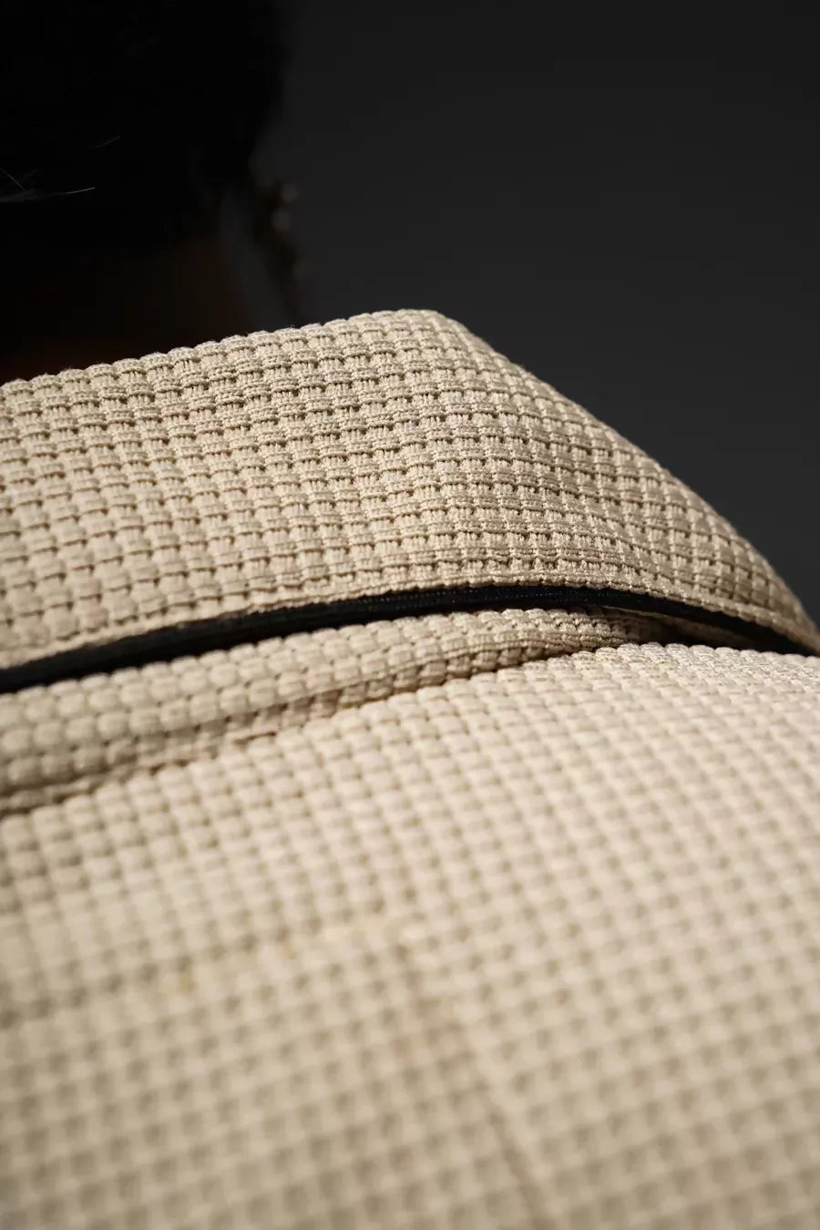 beige waffle shirt. streetwear fashion.