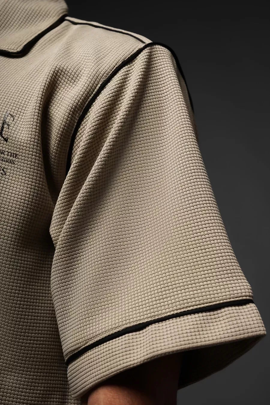beige waffle shirt. streetwear fashion.