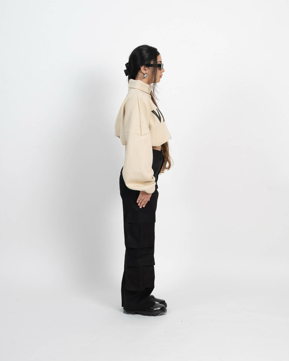 beige crop sweatshirt for women