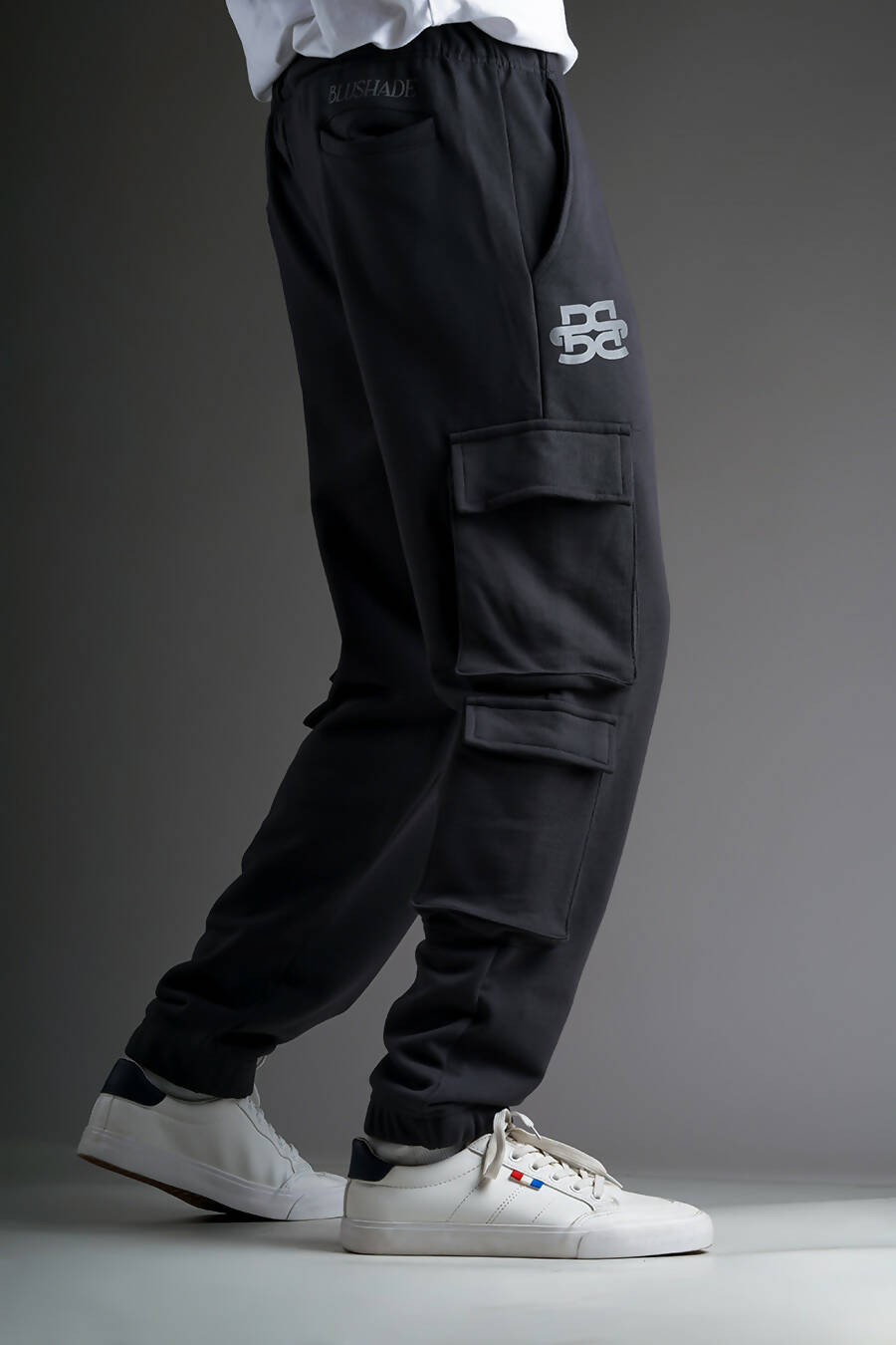 Charcoal Grey Signature Cargo Joggers (side)