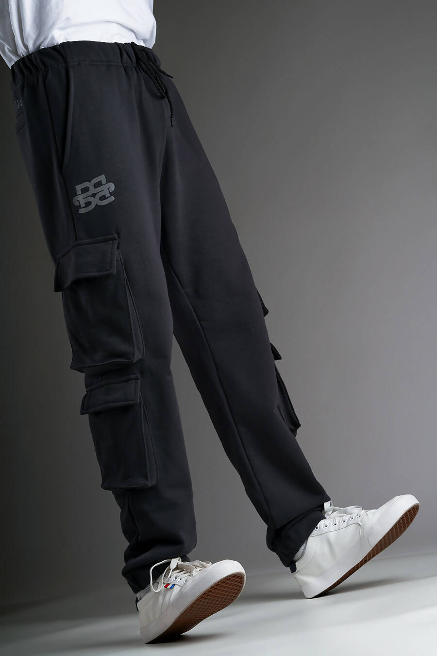 Charcoal Grey Signature Cargo Joggers (front)