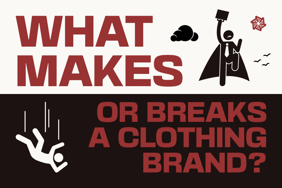 text graphic stating, "what makes or breaks a clothing brand"