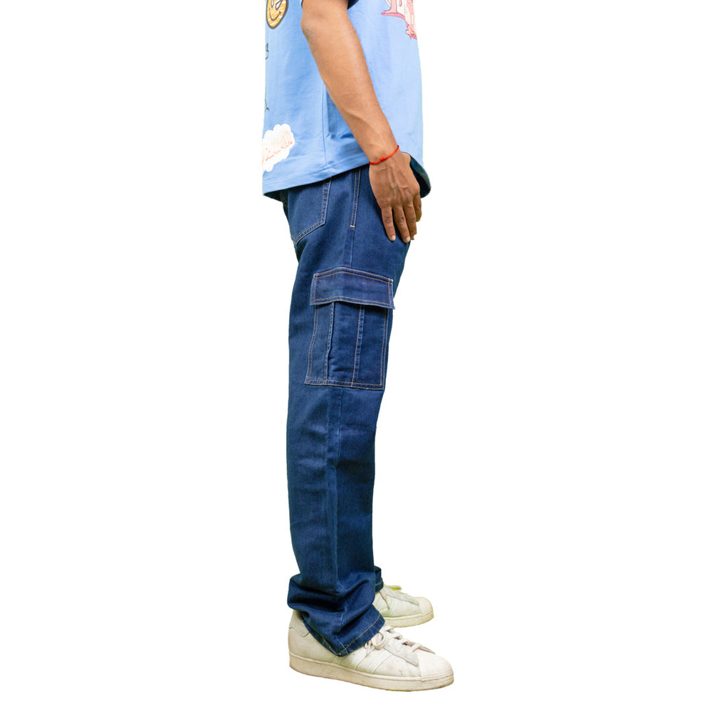 Dark Blue Straight fit Cargo Denim