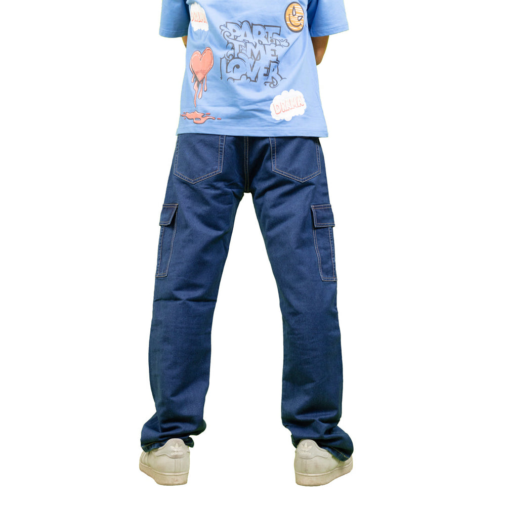 Dark Blue Straight fit Cargo Denim