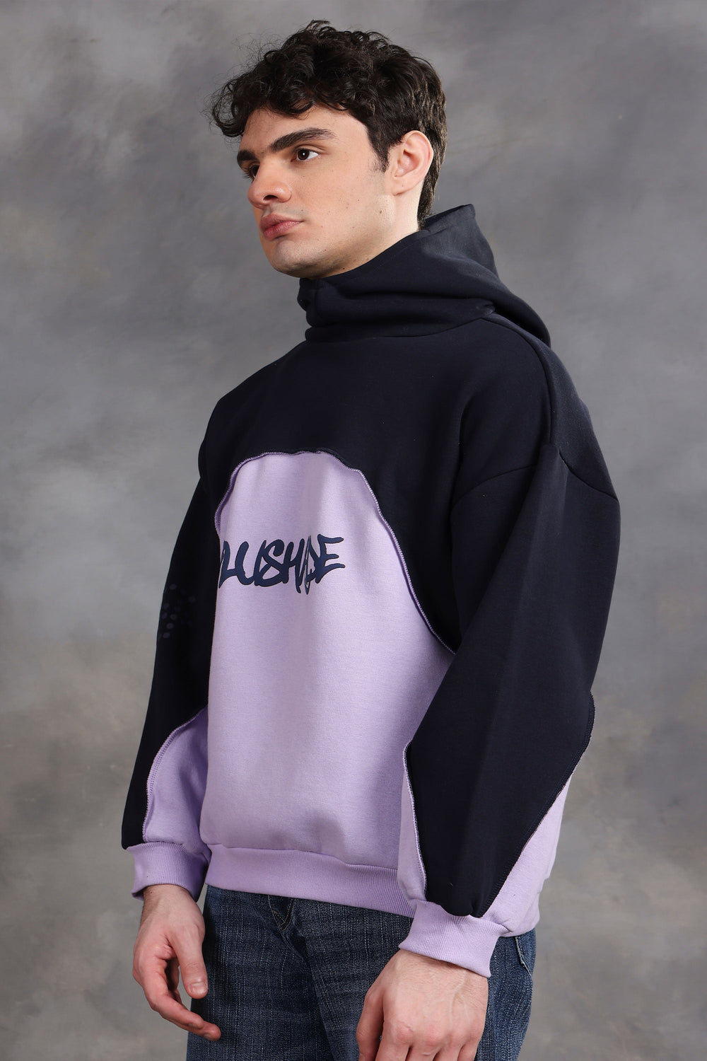 Blushade Navy & Lavender Oversized Hoodie