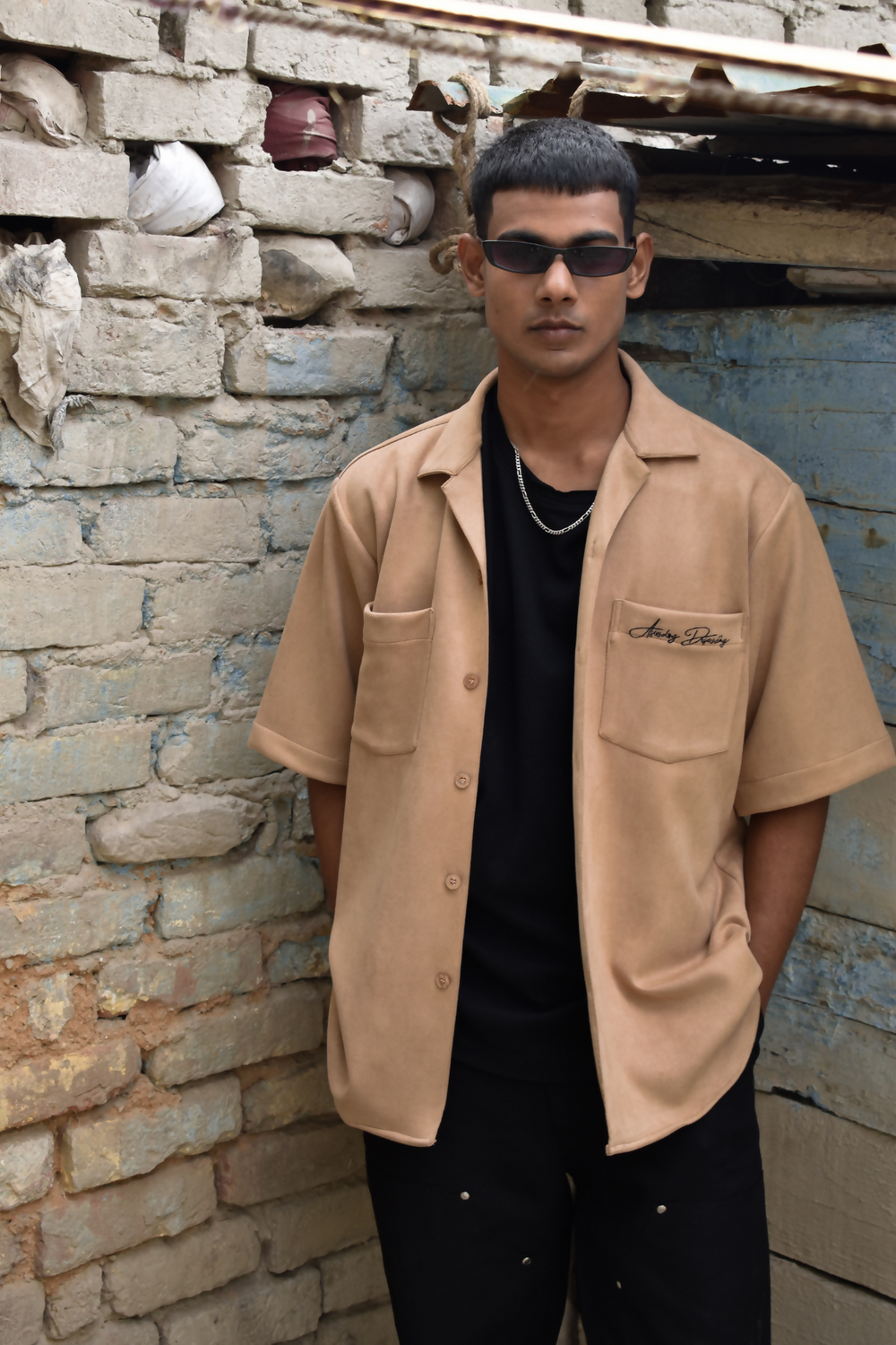cream suede bowling shirt
