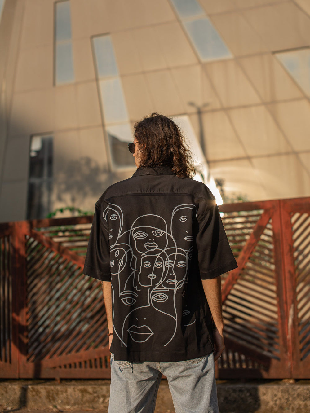 Black Print Oversized Shirt