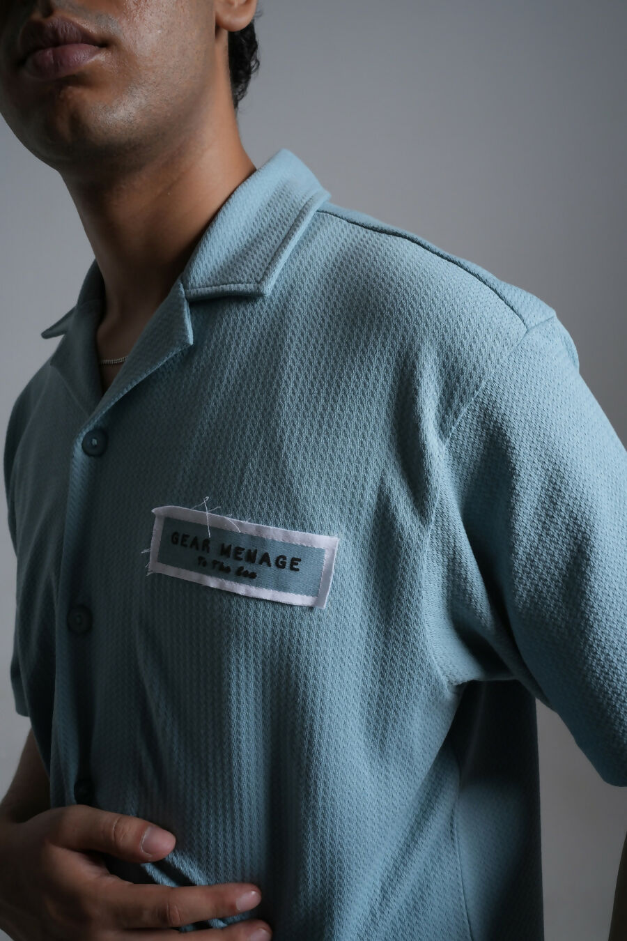 sky bowling shirt. streetwear clothing.