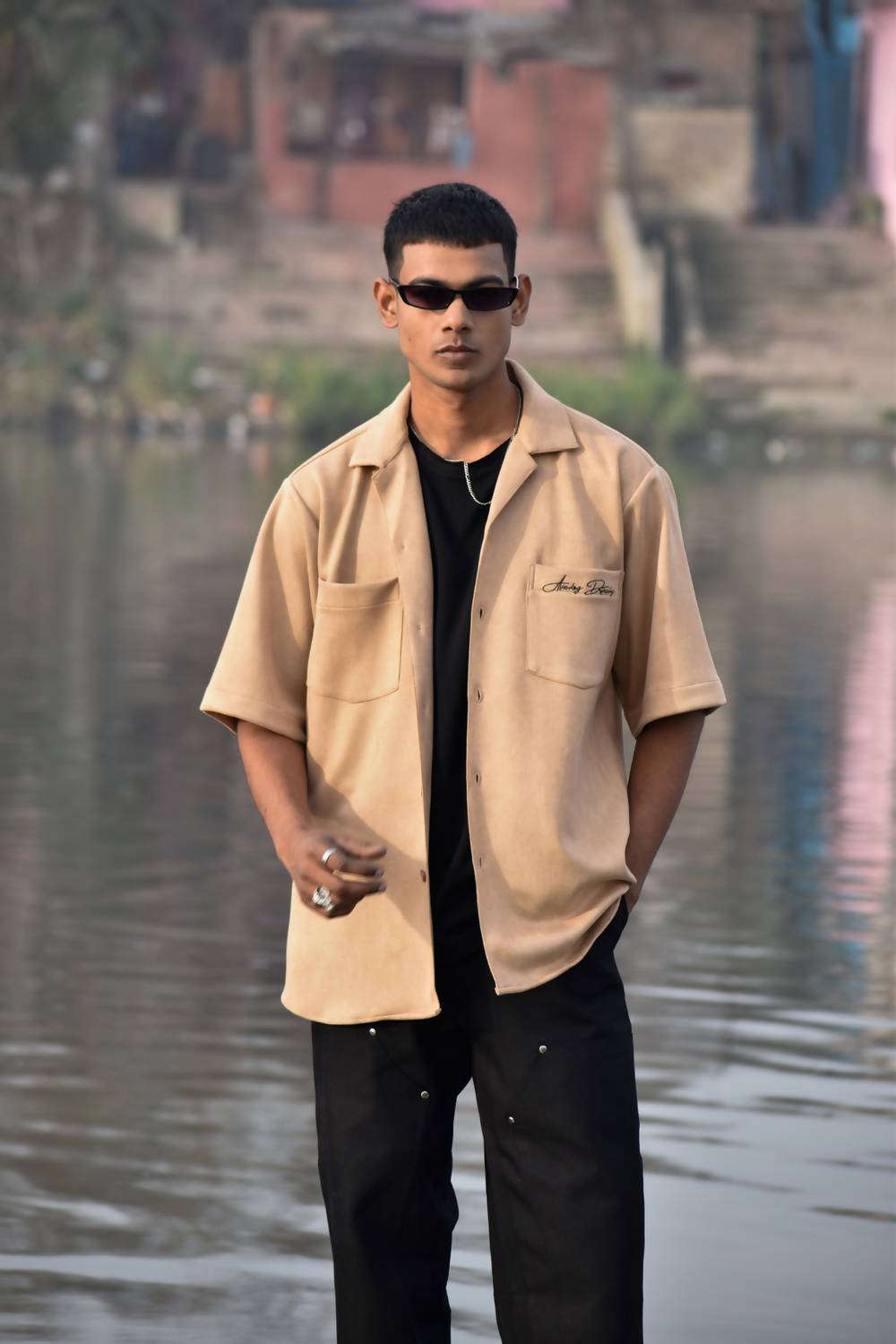 cream suede bowling shirt