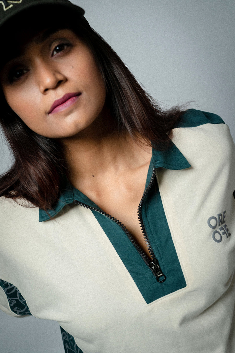 Cream & Green Oversized Polo