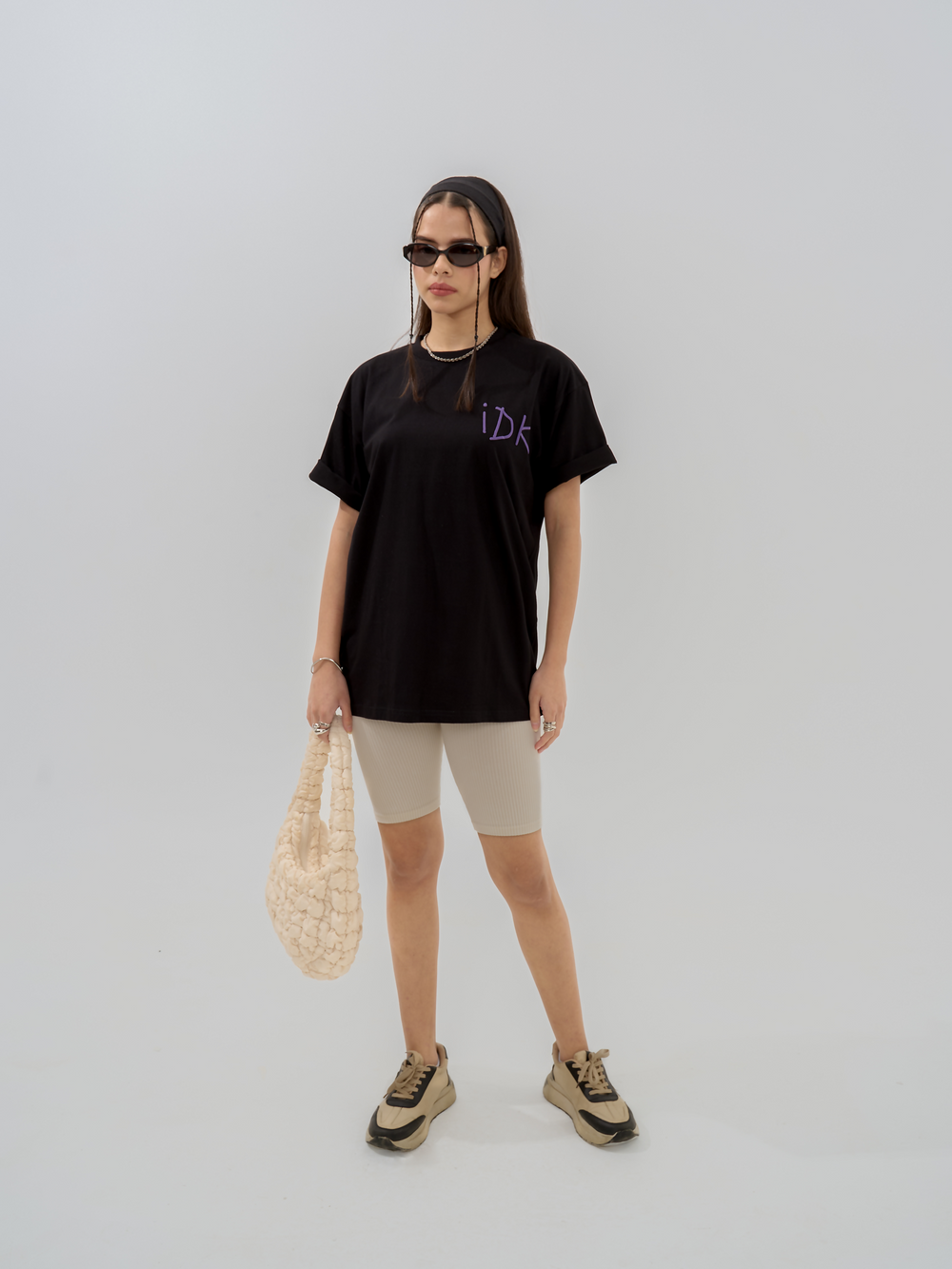 black oversized tshirt. puff printed. streetwear fashion.