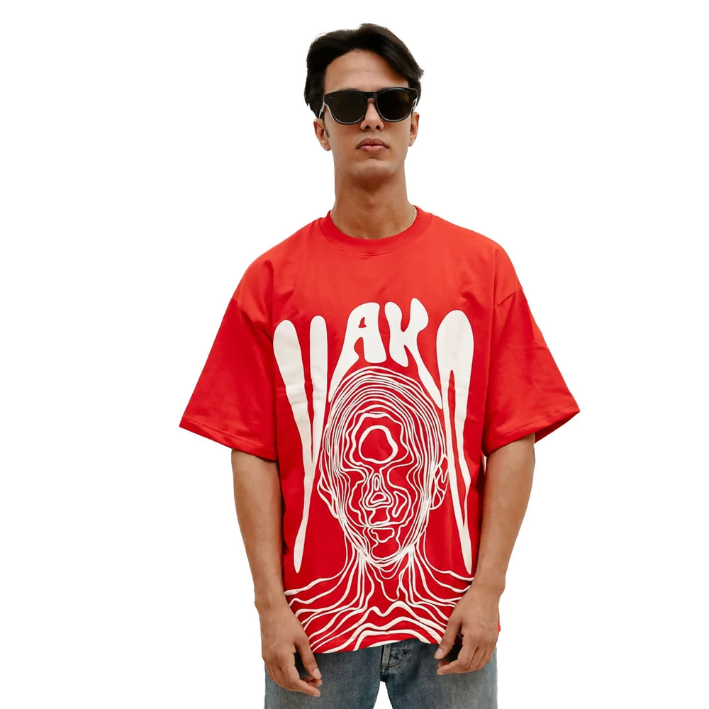 abstract art tshirt, oversized tshirt, red tshirt, streetwear clothing, streetwear brand, luxury streetwear