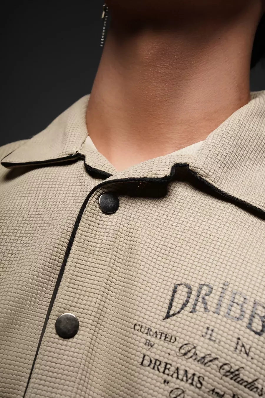 beige waffle shirt. streetwear fashion.