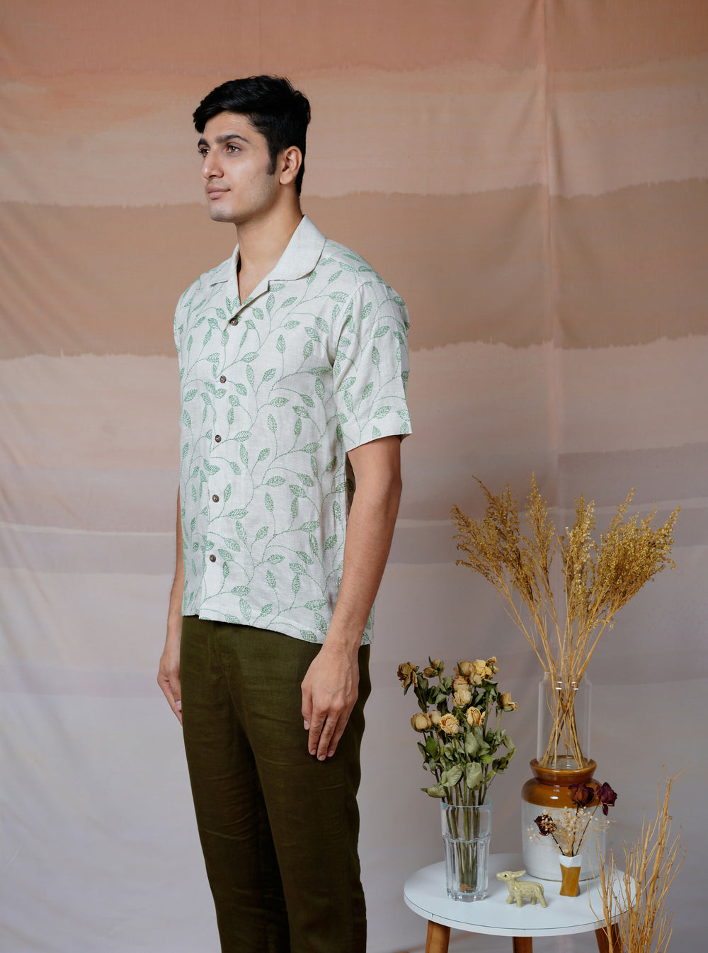 FOREST FERN - HAND EMBROIDERED UNISEX LINEN SHIRT