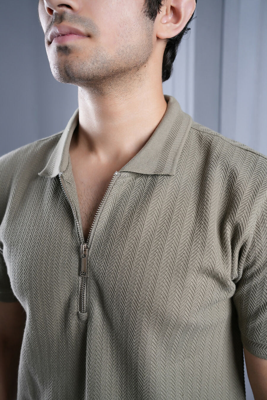 knitted polo tshirt. streetwear fashion. olive green tshirt.