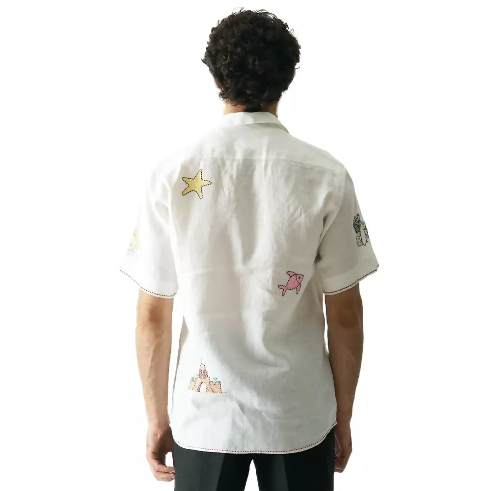 HAND EMBROIDERED PURE LINEN SHIRT. STREETWEAR FASHION.