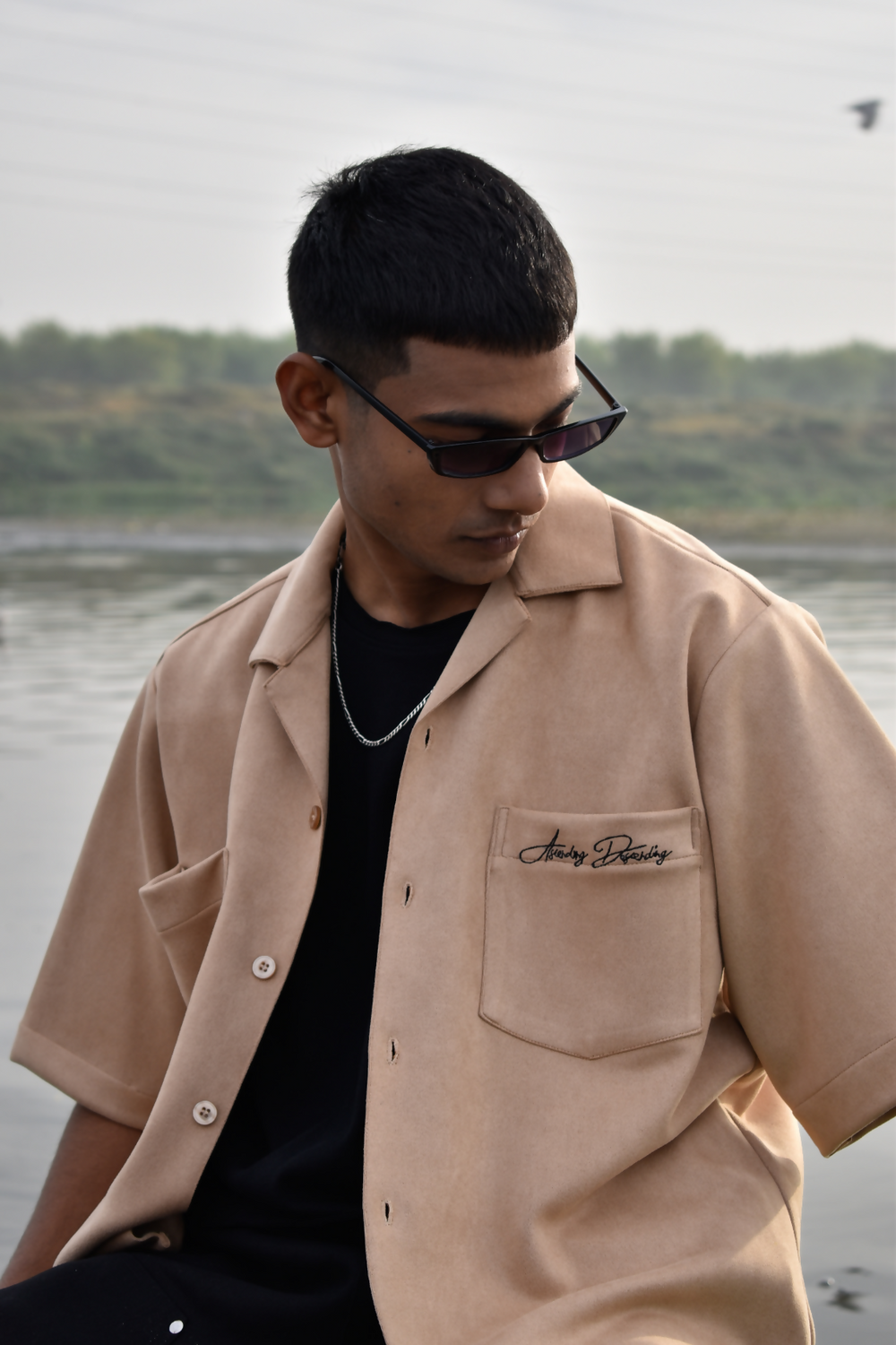 cream suede bowling shirt