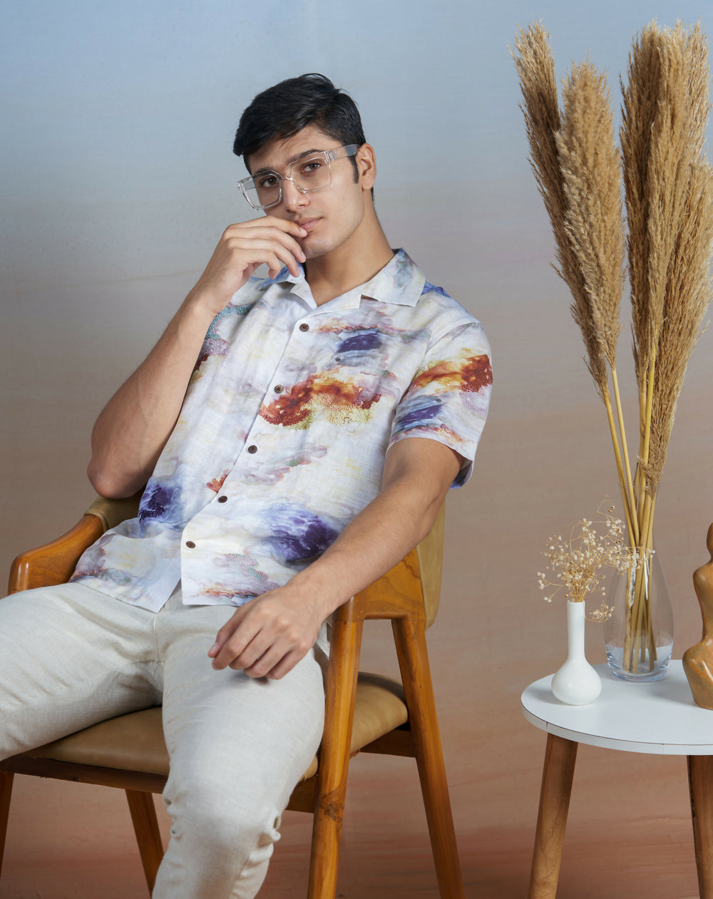 NEBULA NIGHTS - HAND EMBROIDERED UNISEX PRINTED LINEN SHIRT