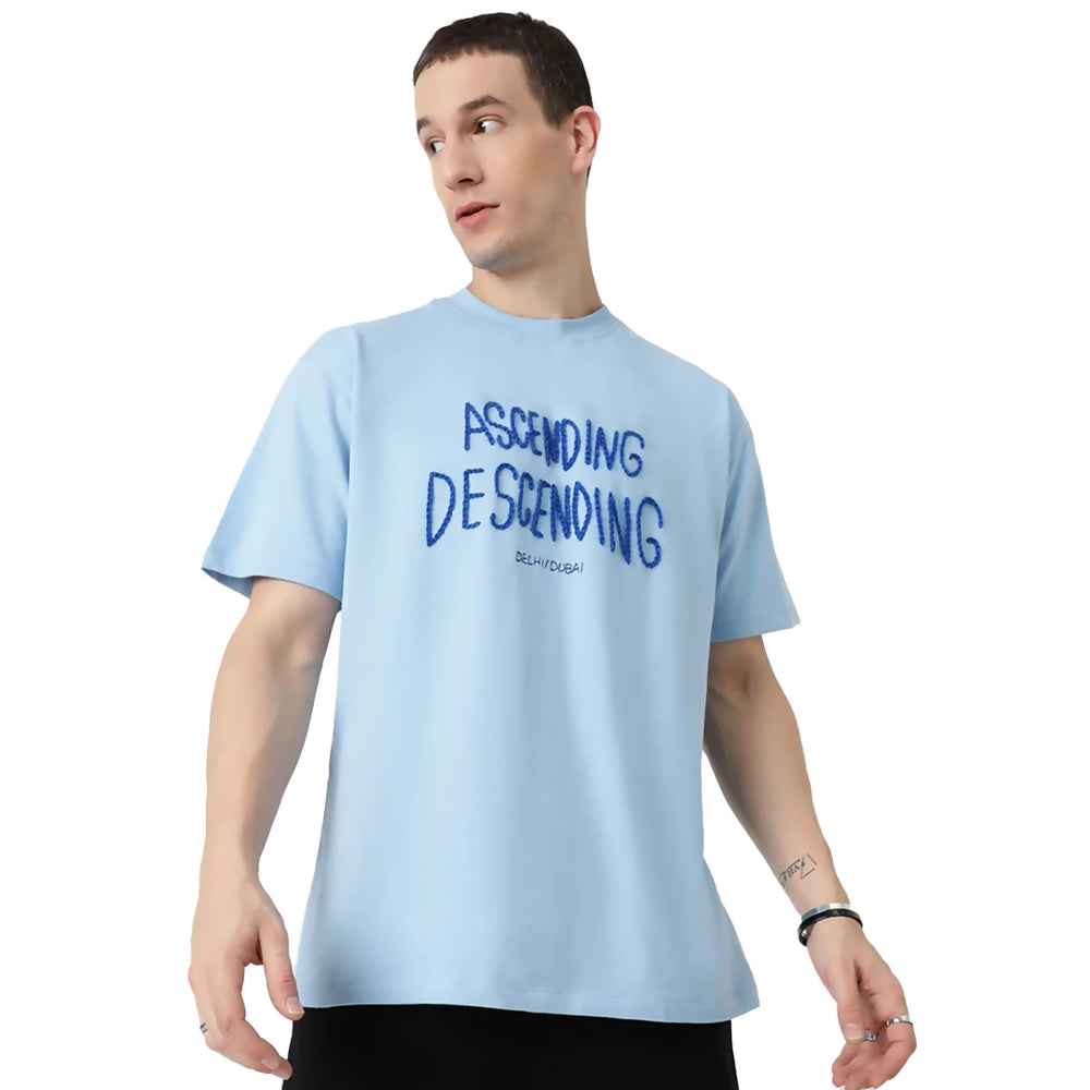 blue oversized tshirt. Hand stitched tshirt. Streetwear clothing. Streetwear fashion.