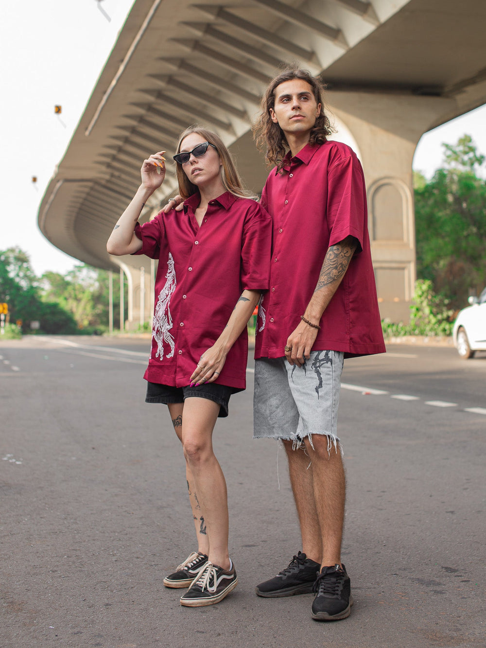 Red Print Oversized Shirt