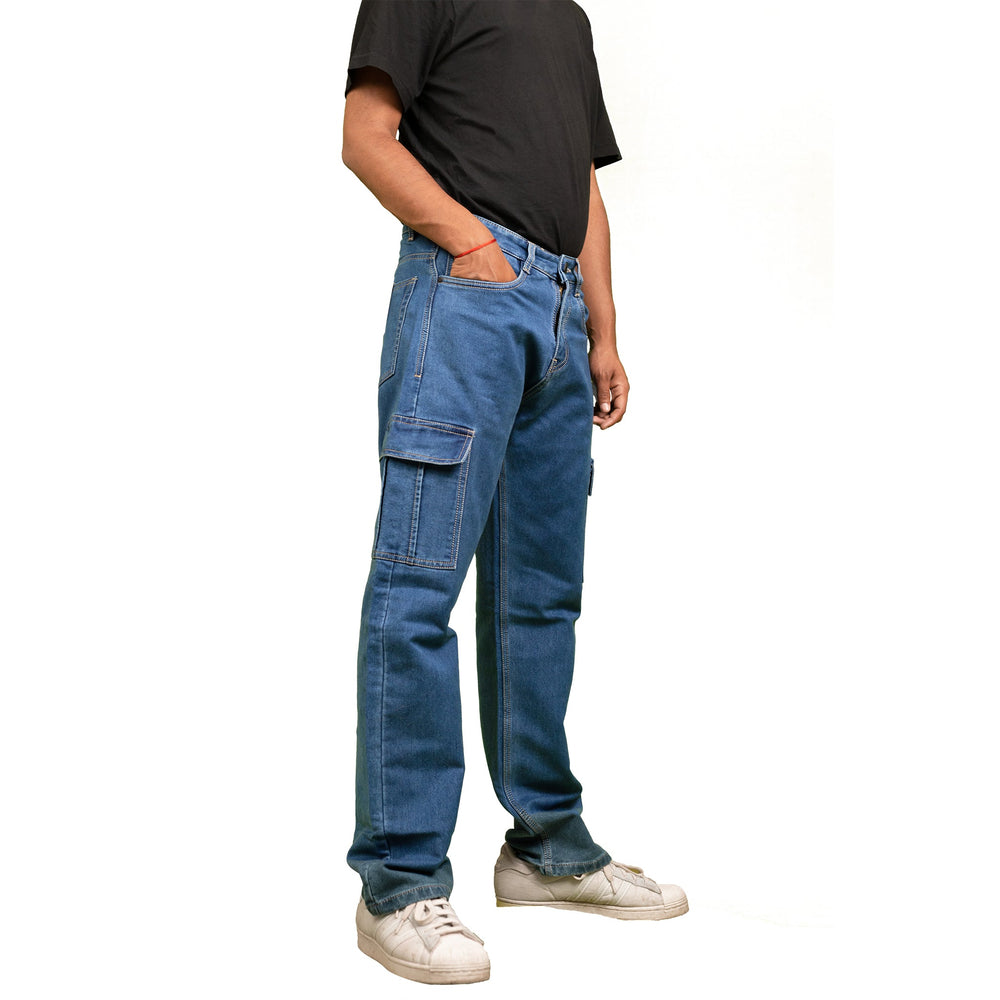 Light Blue Straight Fit Cargo Denims