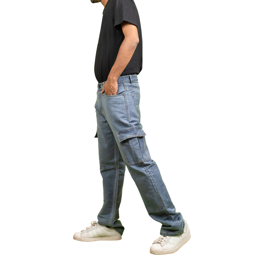 Grey Straight fit Cargo Denims