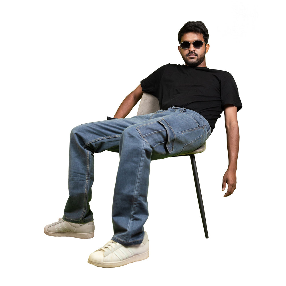 Grey Straight fit Cargo Denims