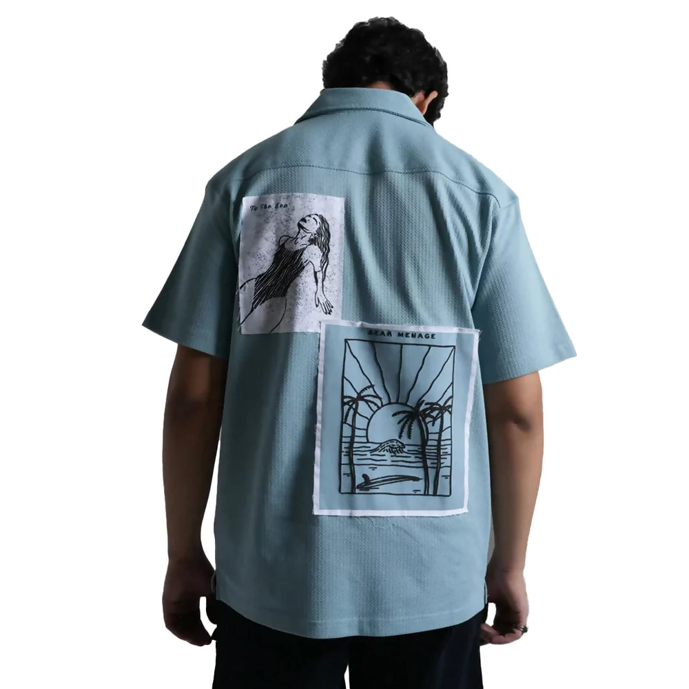 sky bowling shirt. streetwear fashion.
