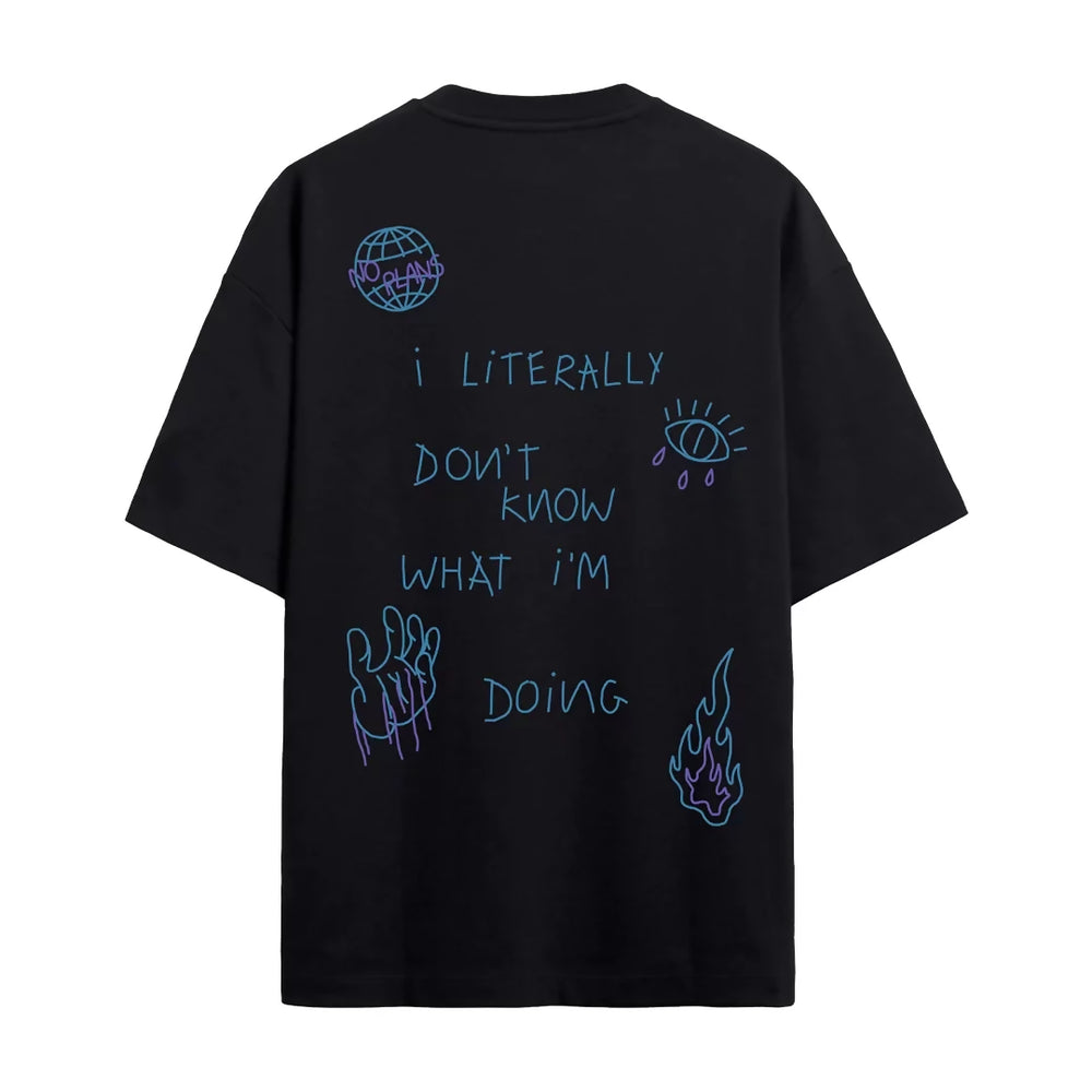 black oversized tshirt. puff printed. streetwear fashion.