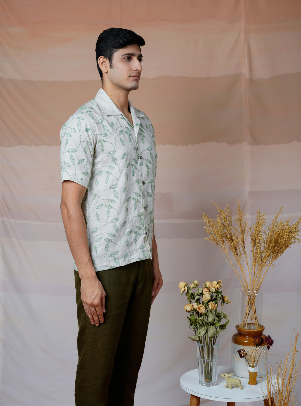 FOREST FERN - HAND EMBROIDERED UNISEX LINEN SHIRT