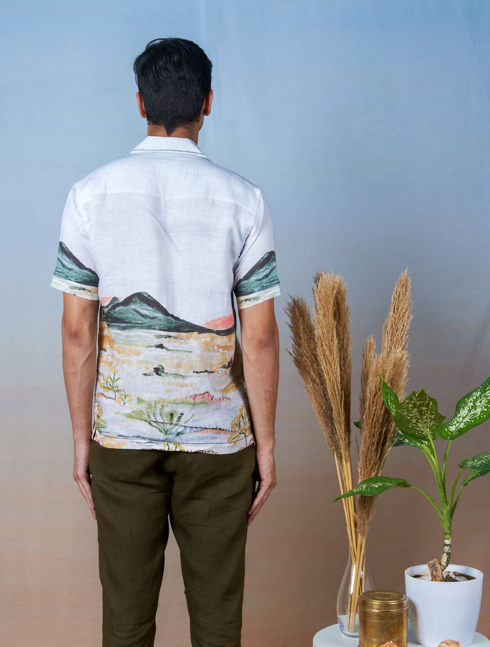 NATURE'S PALETTE - HAND EMBROIDERED UNISEX PRINTED LINEN SHIRT