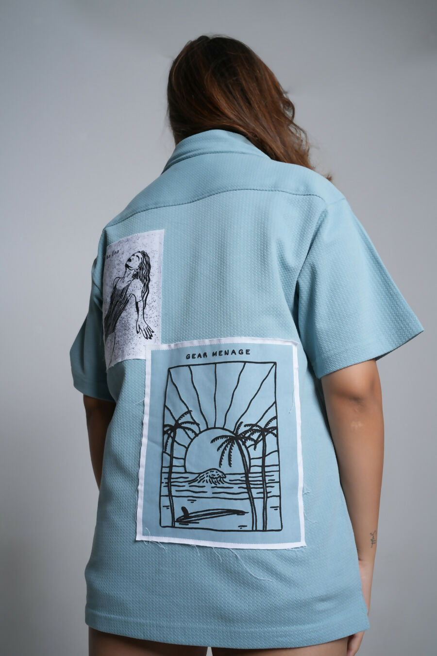 sky bowling shirt. streetwear clothing.