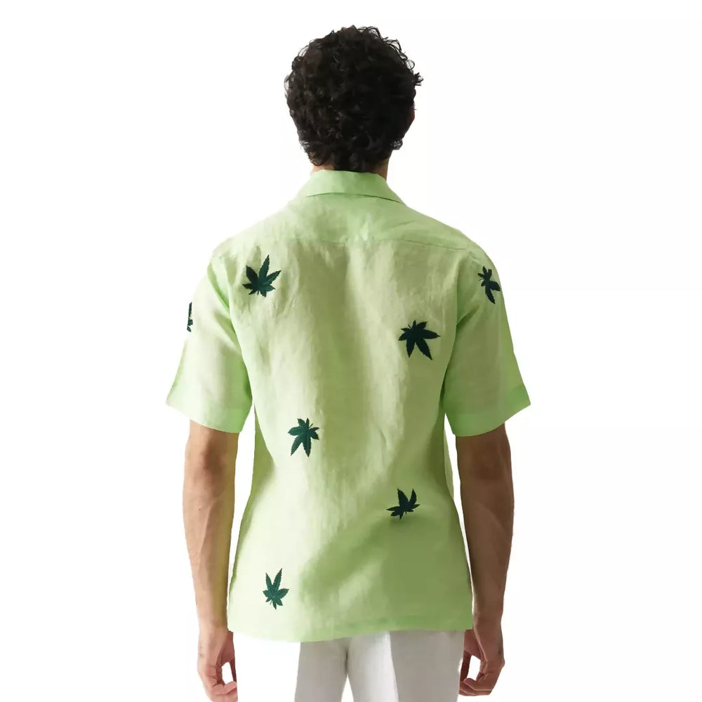 HAND EMBROIDERED PURE LINEN SHIRT. STREETWEAR FASHION.