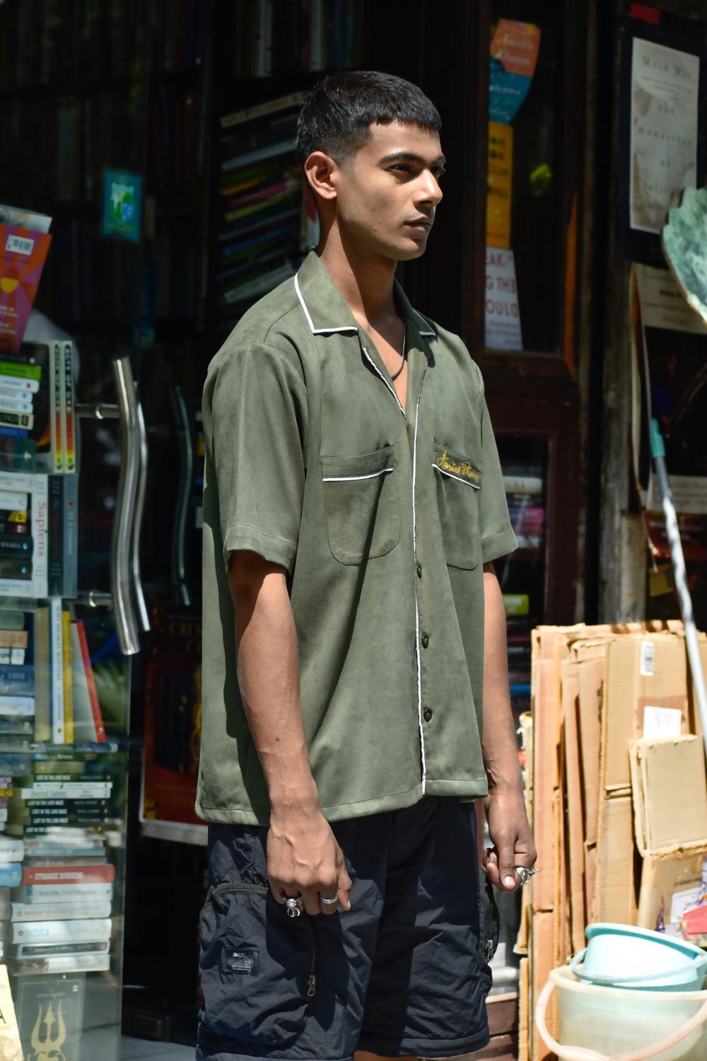olive green suede bowling shirt