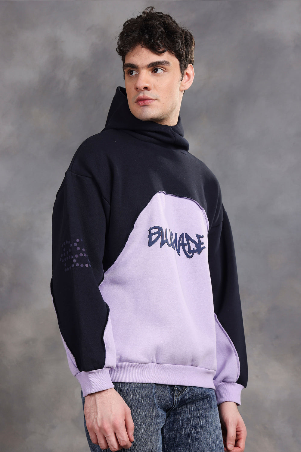 Blushade Navy & Lavender Oversized Hoodie