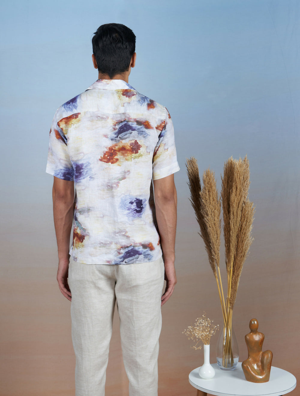 NEBULA NIGHTS - HAND EMBROIDERED UNISEX PRINTED LINEN SHIRT