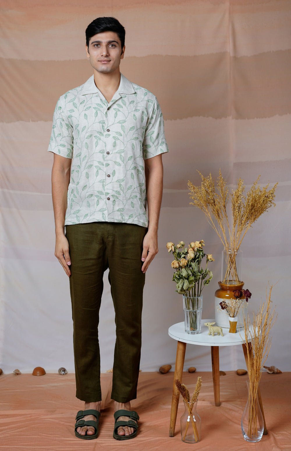 FOREST FERN - HAND EMBROIDERED UNISEX LINEN SHIRT