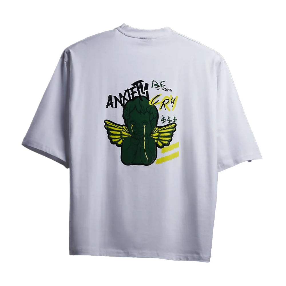 white oversized tshirt, puff printing, Korean fashion, streetwear brand, streetwear, fashion, unisex