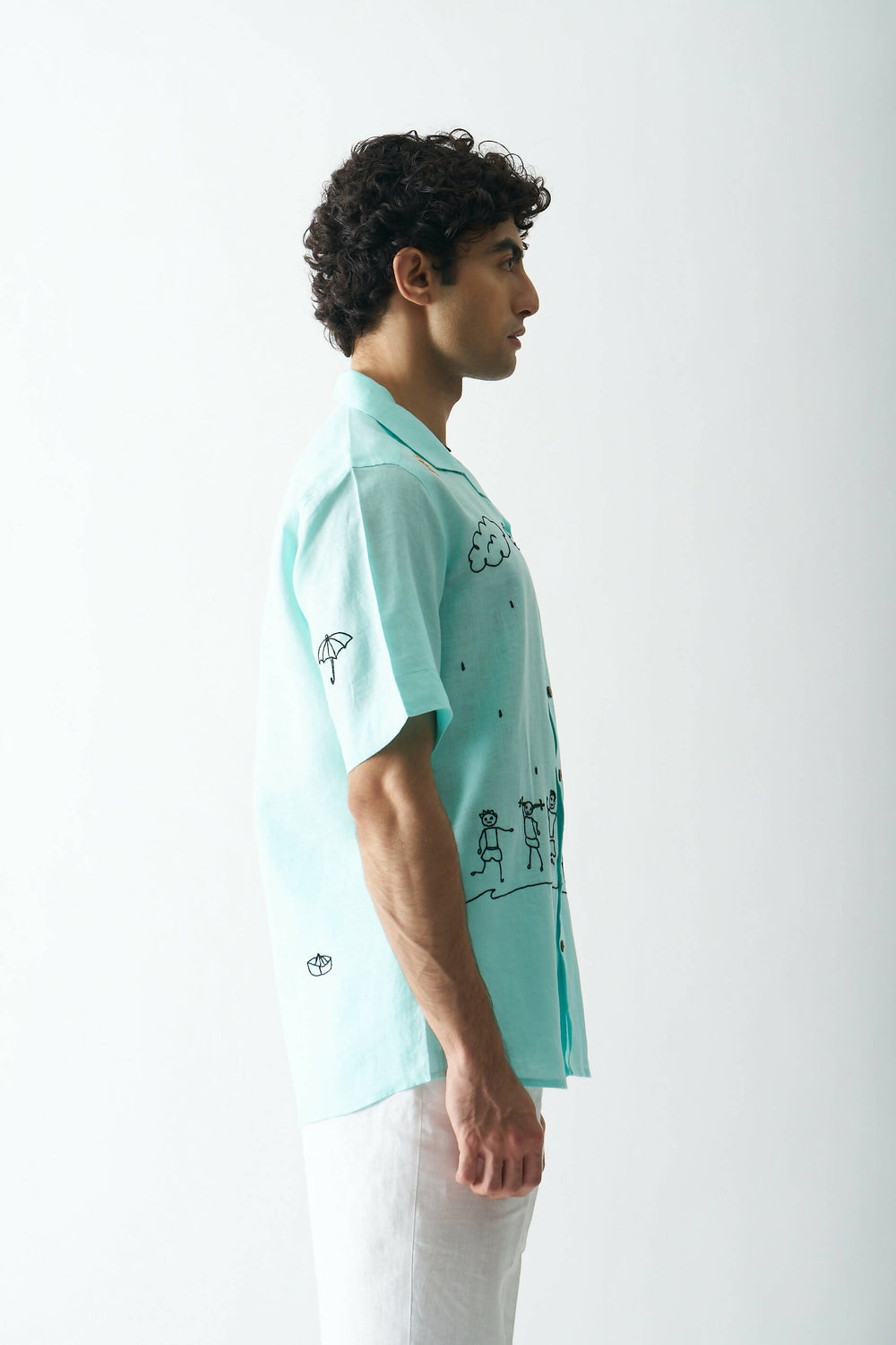 RAIN RAIN GO AWAY - HAND EMBROIDERED UNISEX PURE LINEN SHIRT
