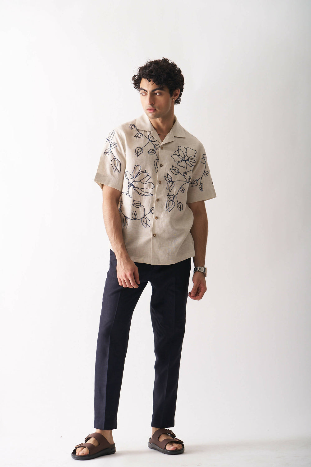 FLORAL SERENADE - HAND EMBROIDERED UNISEX PURE LINEN SHIRT