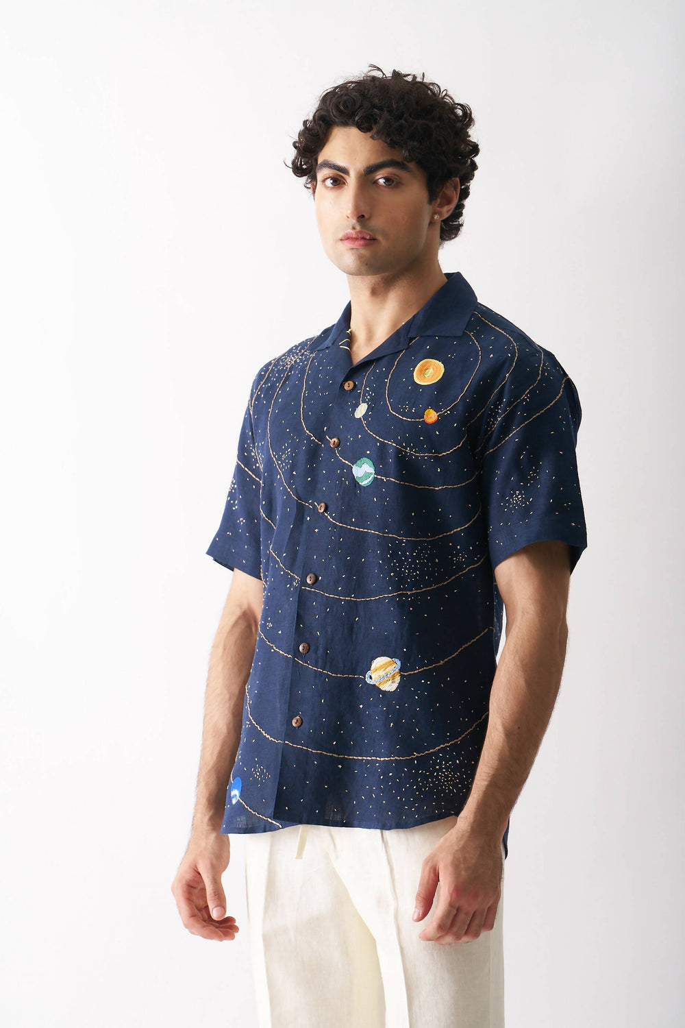 CELESTIAL PANORAMA - HAND EMBROIDERED UNISEX PURE LINEN SHIRT