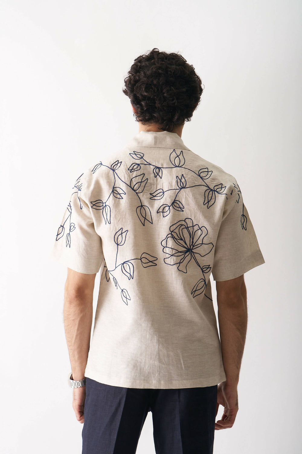 FLORAL SERENADE - HAND EMBROIDERED UNISEX PURE LINEN SHIRT