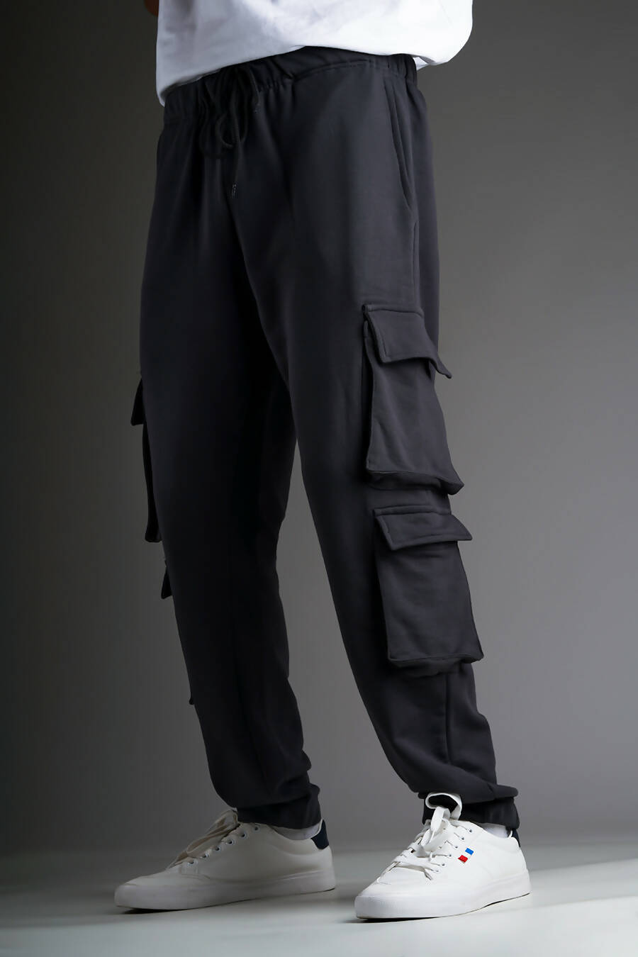 Charcoal Grey Signature Cargo Joggers (front)