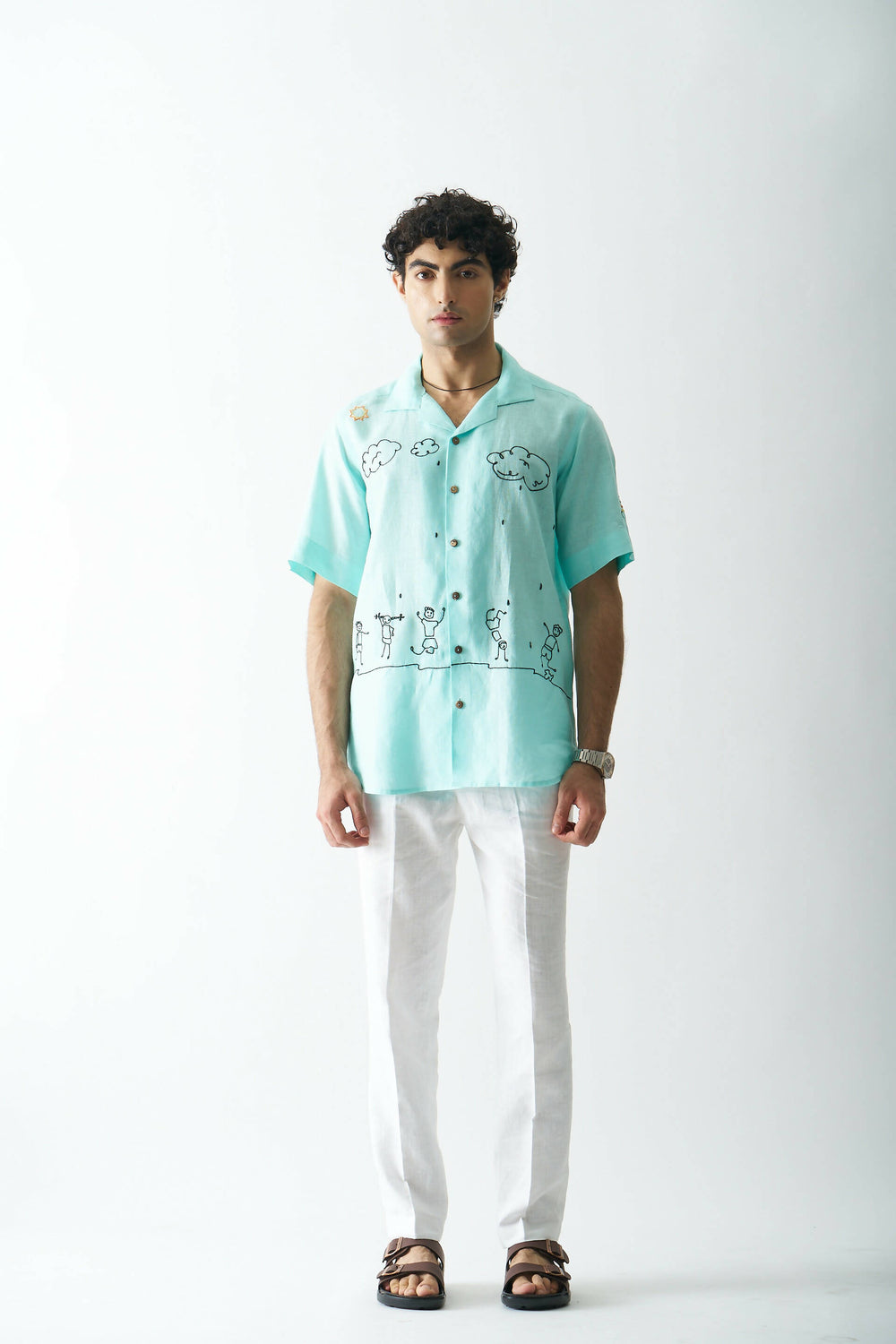 RAIN RAIN GO AWAY - HAND EMBROIDERED UNISEX PURE LINEN SHIRT