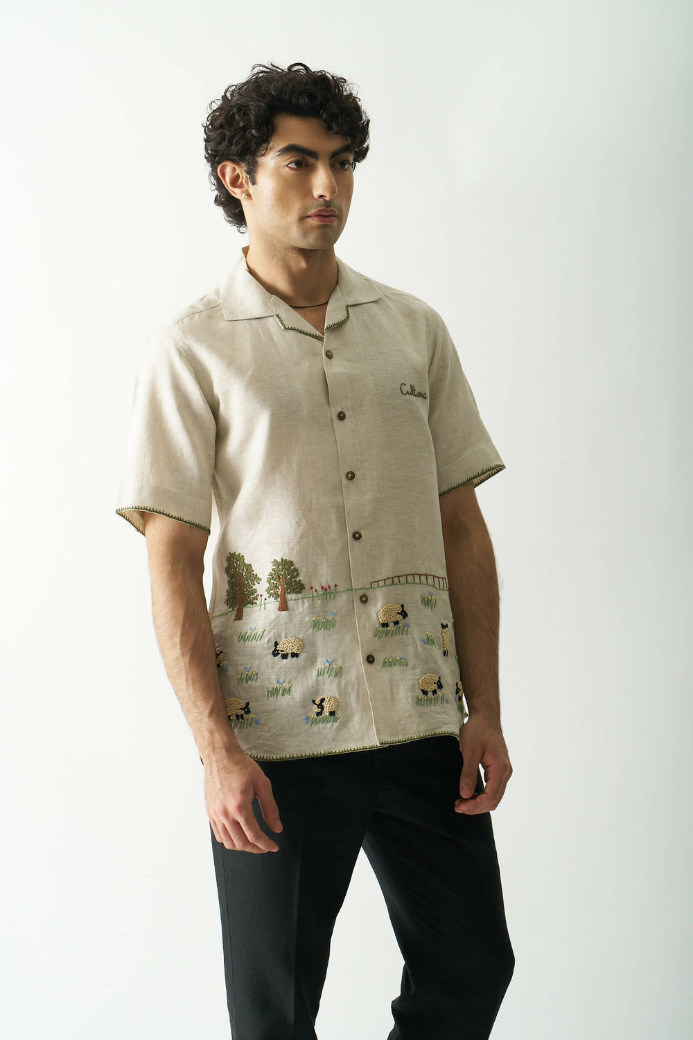 LAZY SHEEP - HAND EMBROIDERED UNISEX PURE LINEN SHIRT
