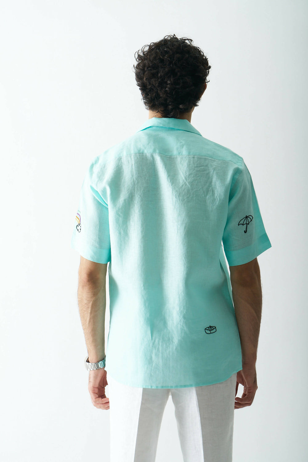 RAIN RAIN GO AWAY - HAND EMBROIDERED UNISEX PURE LINEN SHIRT