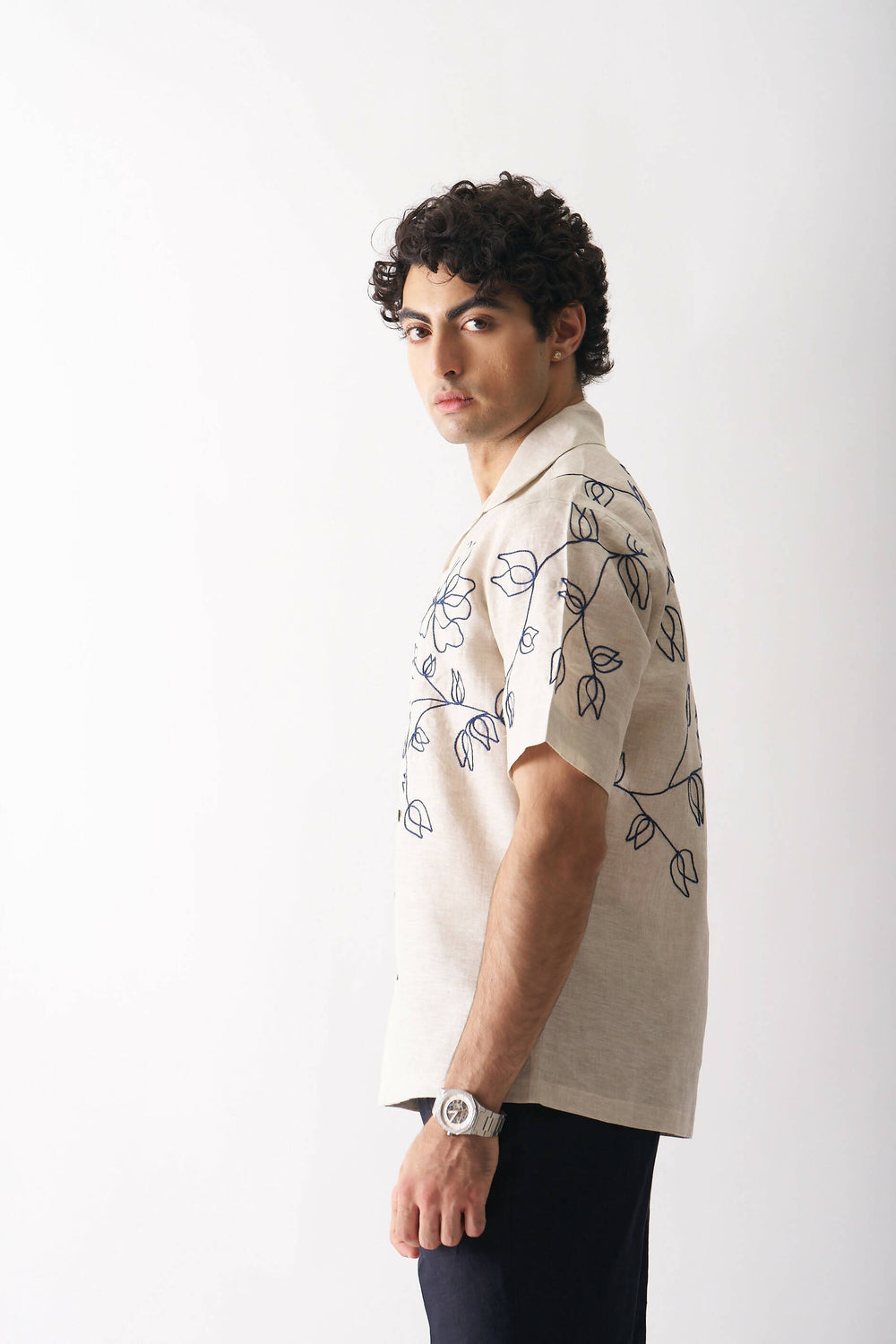 FLORAL SERENADE - HAND EMBROIDERED UNISEX PURE LINEN SHIRT