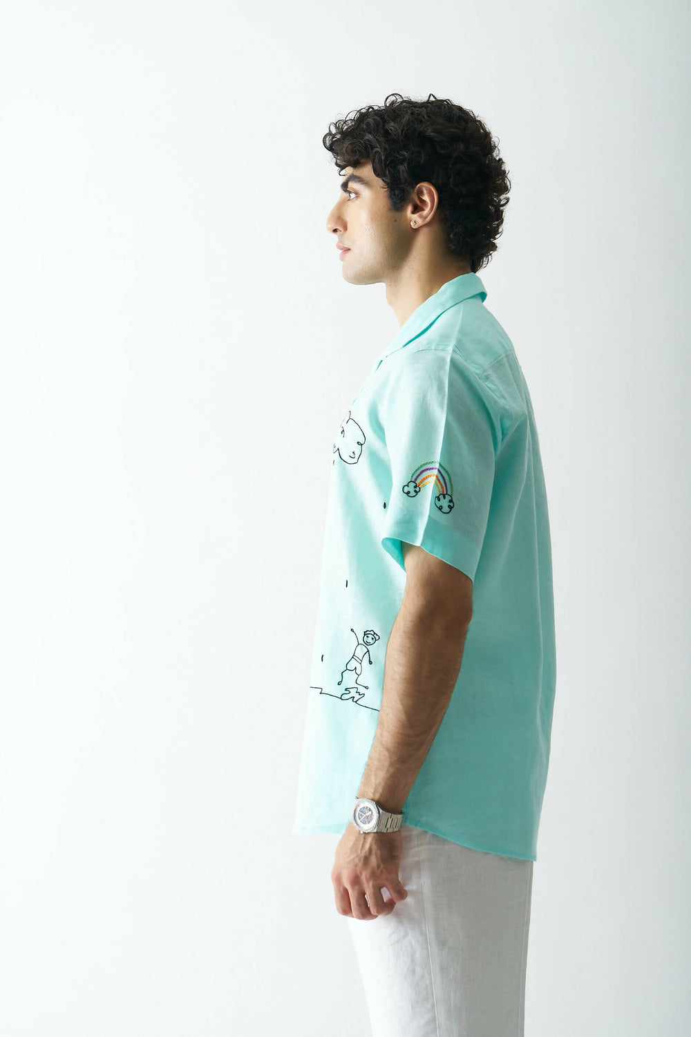 RAIN RAIN GO AWAY - HAND EMBROIDERED UNISEX PURE LINEN SHIRT