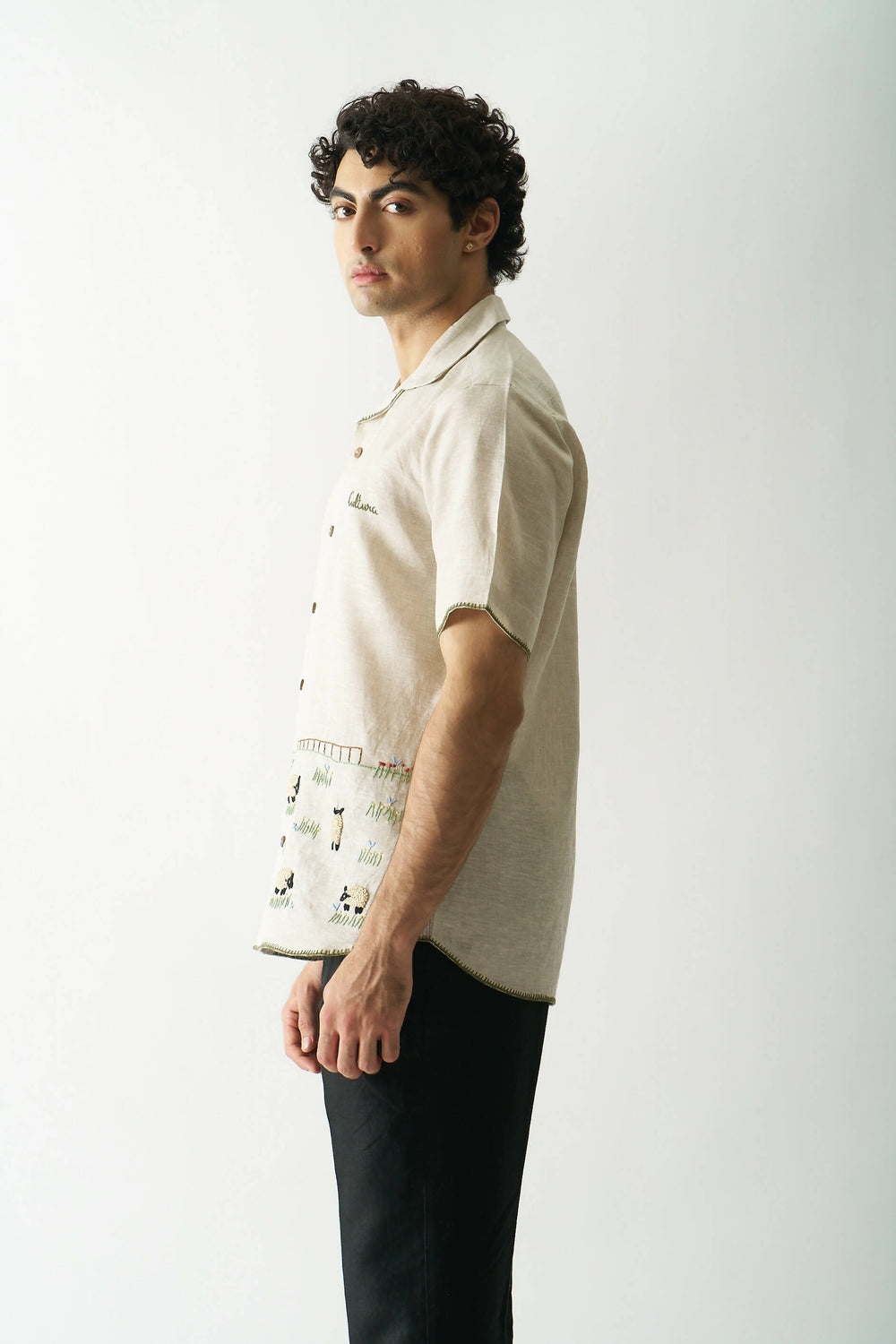 LAZY SHEEP - HAND EMBROIDERED UNISEX PURE LINEN SHIRT