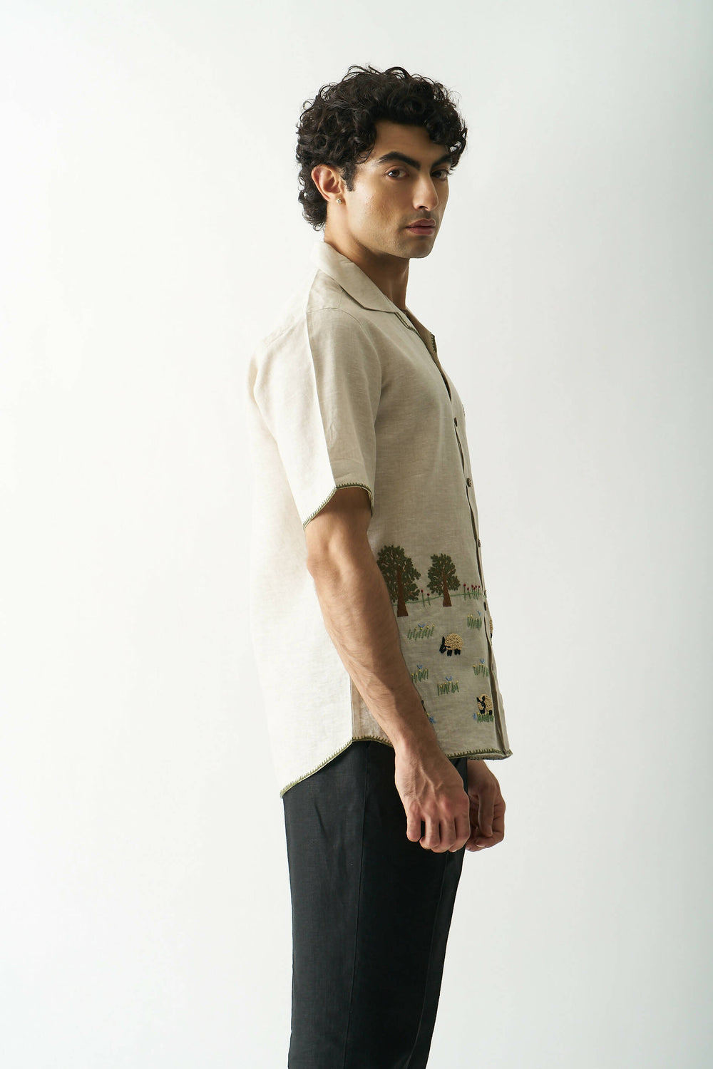 LAZY SHEEP - HAND EMBROIDERED UNISEX PURE LINEN SHIRT